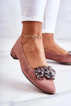 Zamszowe Baleriny Z Ozdobą Różowe Loretty