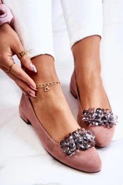 Zamszowe Baleriny Z Ozdobą Różowe Loretty