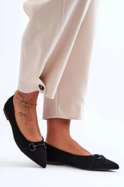 Zamszowe Baleriny Z Ozdobą Czarne Noldaia