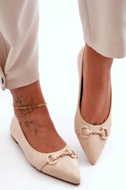 Zamszowe Baleriny Z Ozdobą Beżowe Noldaia