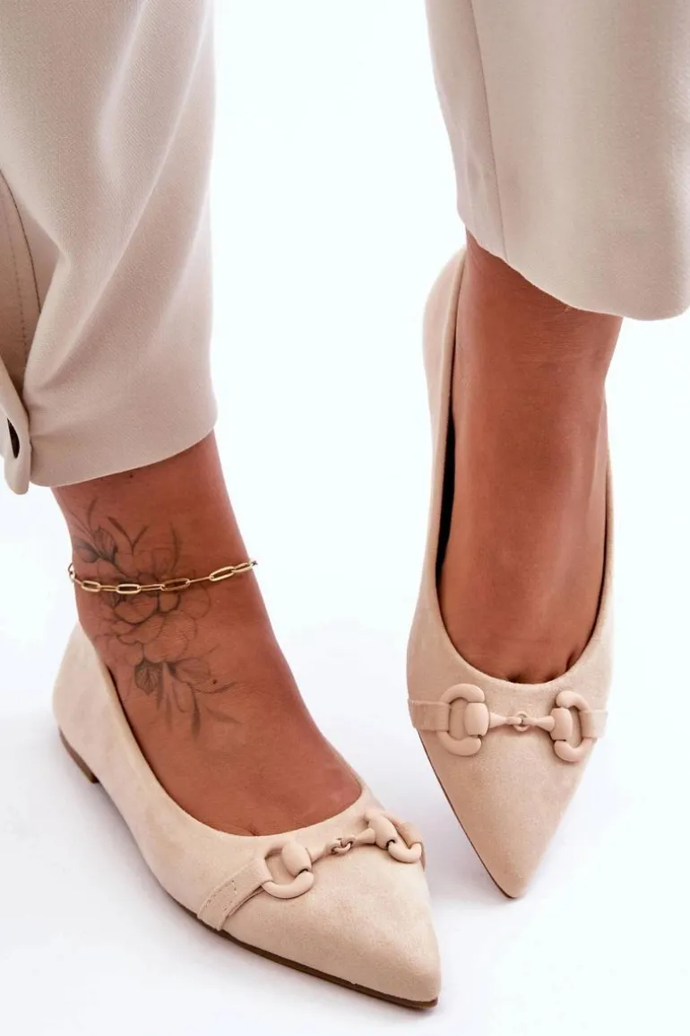 Zamszowe Baleriny Z Ozdobą Beżowe Noldaia