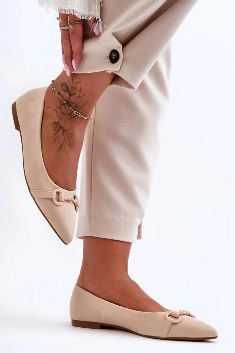 Zamszowe Baleriny Z Ozdobą Beżowe Noldaia