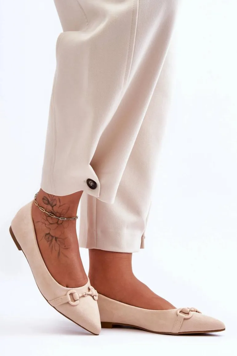 Zamszowe Baleriny Z Ozdobą Beżowe Noldaia