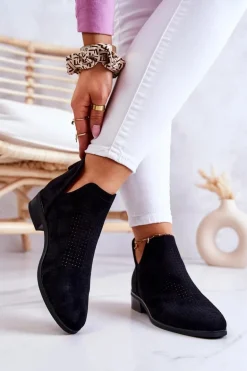 Zamszowe Botki Ażurowe Czarne Shirley