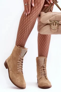 Zamszowe Botki Damskie Beżowe Nicole 2848