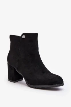 Zamszowe Botki Damskie Na Słupku Czarne Selela