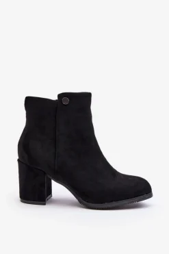 Zamszowe Botki Damskie Na Słupku Czarne Selela