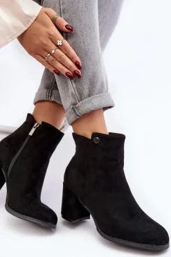 Zamszowe Botki Damskie Na Słupku Czarne Selela