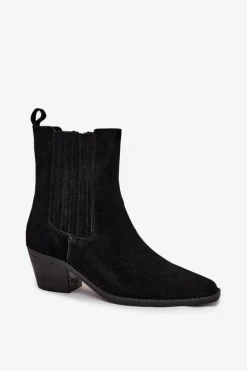 Zamszowe Botki Damskie Na Słupku Ocieplane Czarne Arelia