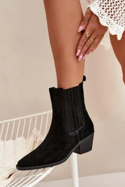 Zamszowe Botki Damskie Na Słupku Ocieplane Czarne Arelia