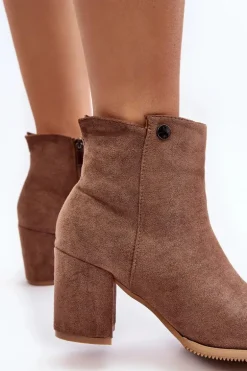 Zamszowe Botki Damskie Na Słupku Brązowe Selela