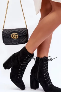 Zamszowe Botki Damskie Na Słupku Czarne Saolio