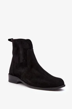 Zamszowe Botki Damskie Na Suwak Czarne Nicole 2829
