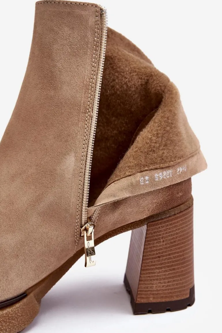 Zamszowe Botki Damskie Na Słupku Beżowe Lemar Remilda