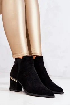 Zamszowe Botki Kowbojki Ażurowe Czarne Helloni