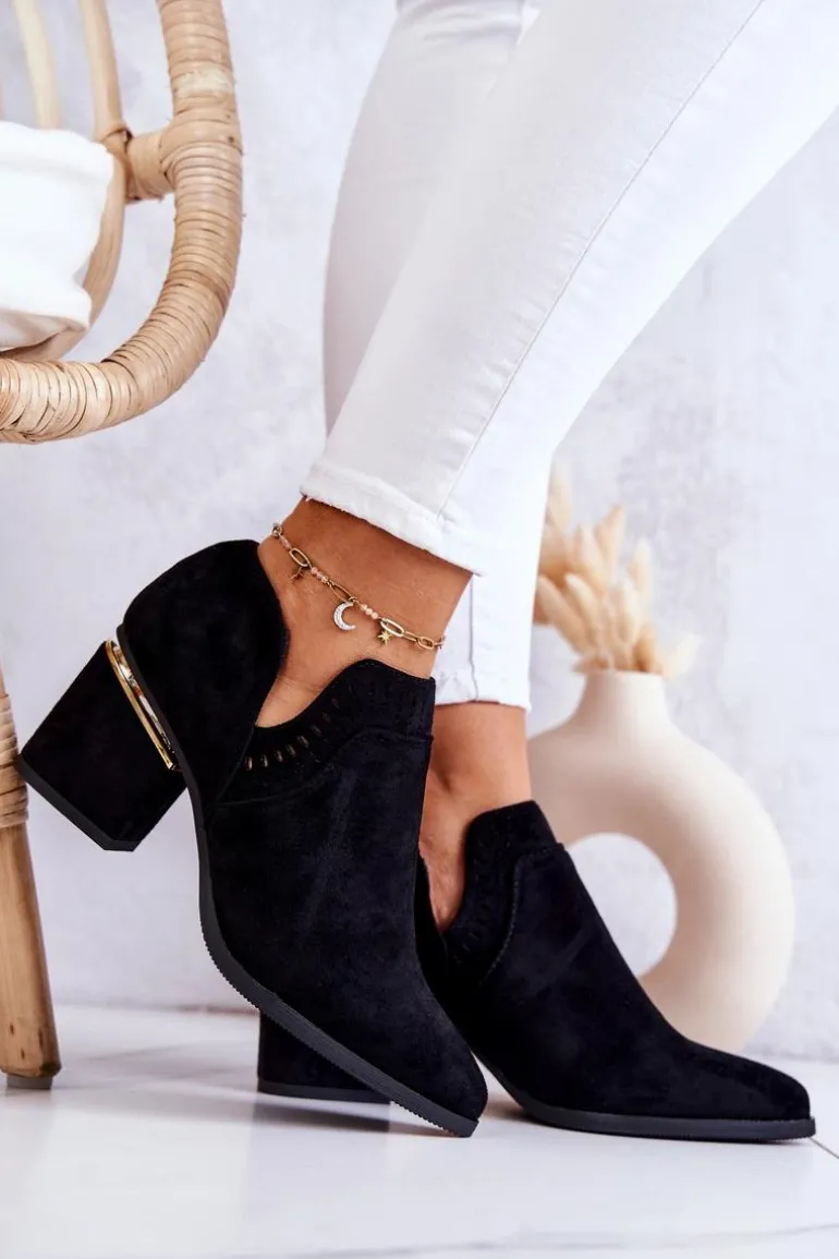 Zamszowe Botki Kowbojki Ażurowe Czarne Valerie