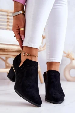 Zamszowe Botki Kowbojki Ażurowe Czarne Valerie