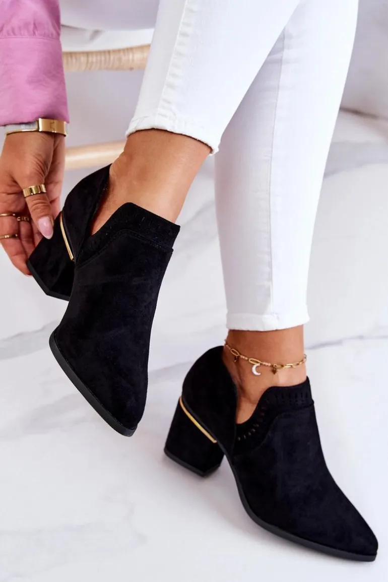 Zamszowe Botki Kowbojki Ażurowe Czarne Valerie