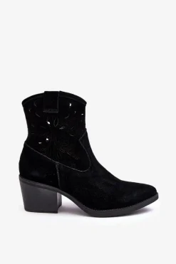 Zamszowe Botki Kowbojki Ażurowe D&A SN622-20 Czarne