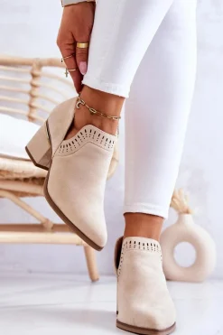 Zamszowe Botki Kowbojki Ażurowe Beżowe Valerie