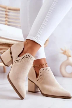 Zamszowe Botki Kowbojki Ażurowe Beżowe Valerie