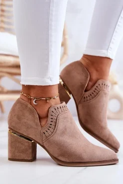 Zamszowe Botki Kowbojki Ażurowe Ciemnobeżowe Valerie