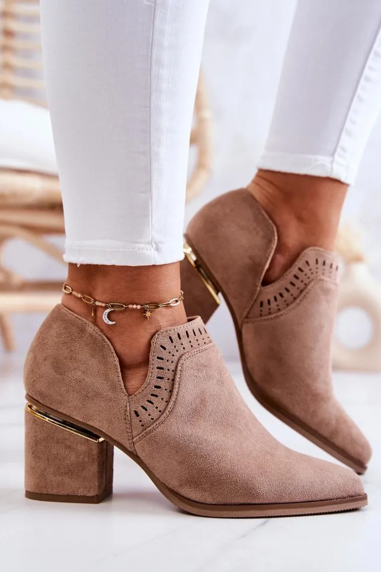 Zamszowe Botki Kowbojki Ażurowe Ciemnobeżowe Valerie