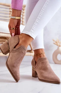 Zamszowe Botki Kowbojki Ażurowe Ciemnobeżowe Valerie