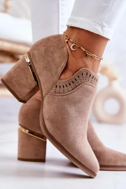 Zamszowe Botki Kowbojki Ażurowe Ciemnobeżowe Valerie