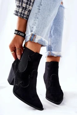 Zamszowe Botki Kowbojki Czarne Maurelle