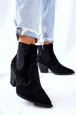 Zamszowe Botki Kowbojki Czarne Maurelle