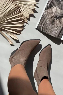 Zamszowe Botki Kowbojki Damskie Na Słupku Ocieplane Khaki Dylira