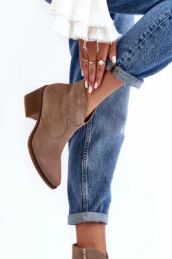 Zamszowe Botki Kowbojki Na Suwak D&A SN622-29 Ciemnobeżowe