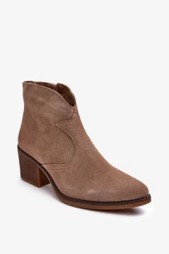 Zamszowe Botki Kowbojki Na Suwak D&A SN622-29 Ciemnobeżowe