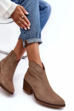 Zamszowe Botki Kowbojki Na Suwak D&A SN622-29 Ciemnobeżowe