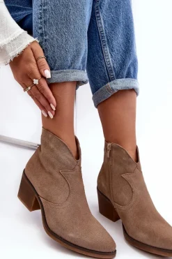 Zamszowe Botki Kowbojki Na Suwak D&A SN622-29 Ciemnobeżowe