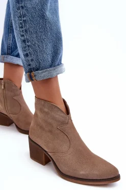 Zamszowe Botki Kowbojki Na Suwak D&A SN622-29 Ciemnobeżowe
