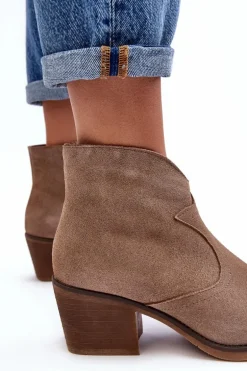 Zamszowe Botki Kowbojki Na Suwak D&A SN622-29 Ciemnobeżowe