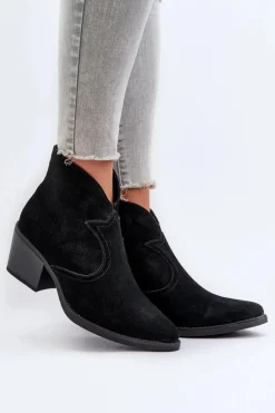 Zamszowe Botki Kowbojki Na Suwak D&A SN622-29 Czarne