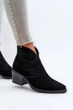 Zamszowe Botki Kowbojki Na Suwak D&A SN622-29 Czarne