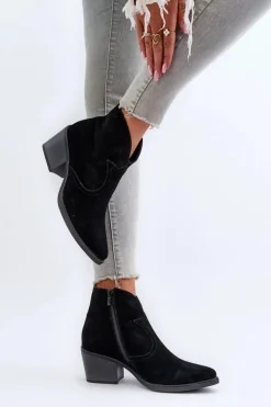 Zamszowe Botki Kowbojki Na Suwak D&A SN622-29 Czarne