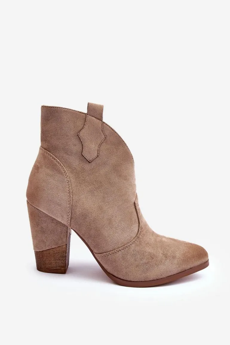 Zamszowe Botki Kowbojki Na Słupku Beżowe Tanner