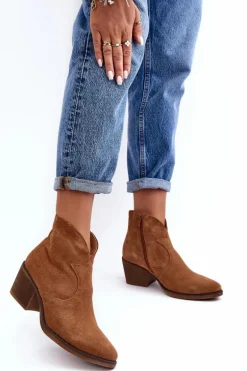 Zamszowe Botki Kowbojki Na Suwak D&A SN622-29 Camel
