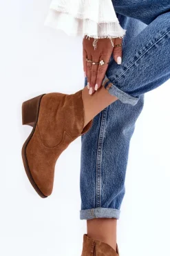 Zamszowe Botki Kowbojki Na Suwak D&A SN622-29 Camel