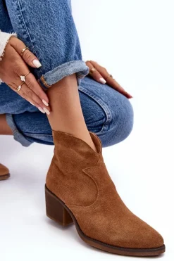Zamszowe Botki Kowbojki Na Suwak D&A SN622-29 Camel