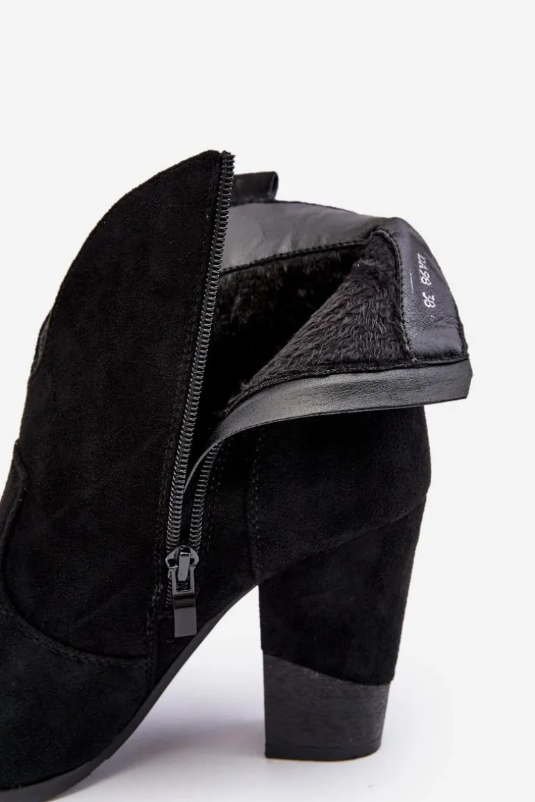 Zamszowe Botki Kowbojki Na Słupku Czarne Tanner