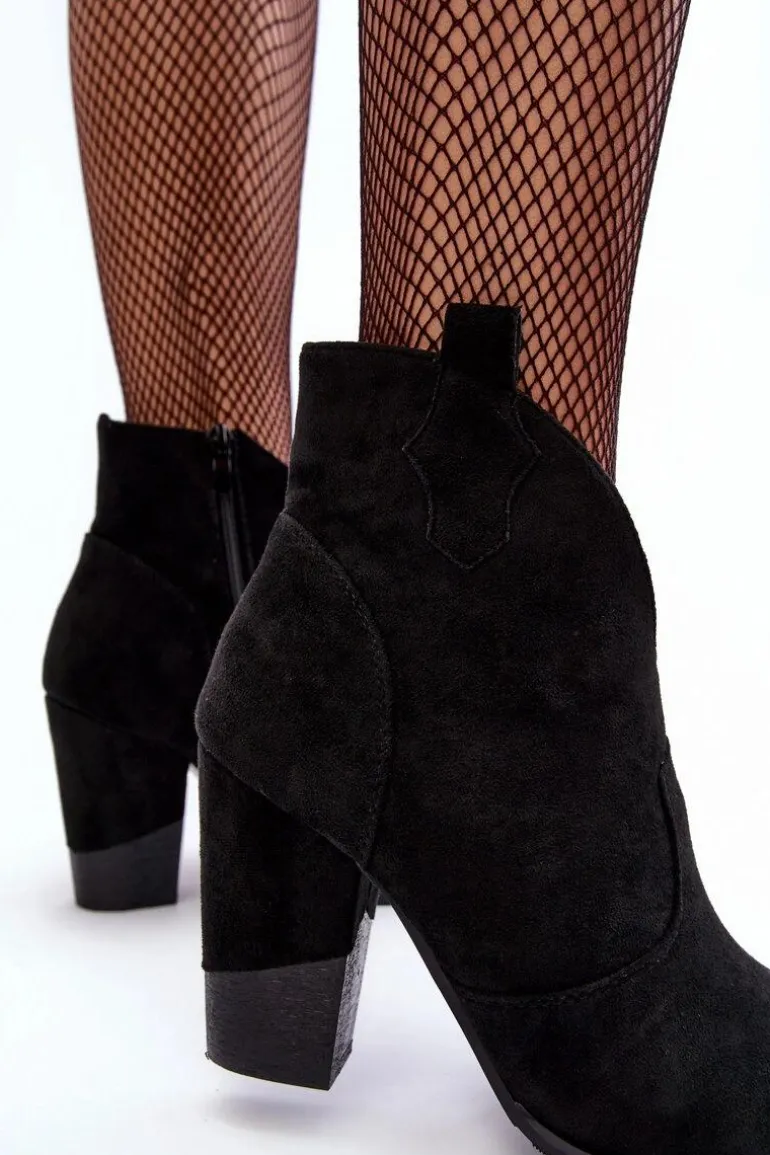 Zamszowe Botki Kowbojki Na Słupku Czarne Tanner