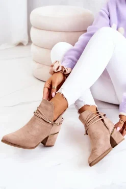 Zamszowe Botki Kowbojki Z Paskami Ciemnobeżowe Inessa