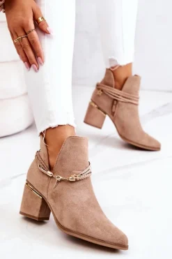 Zamszowe Botki Kowbojki Z Paskami Ciemnobeżowe Inessa