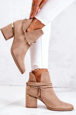 Zamszowe Botki Kowbojki Z Paskami Ciemnobeżowe Inessa